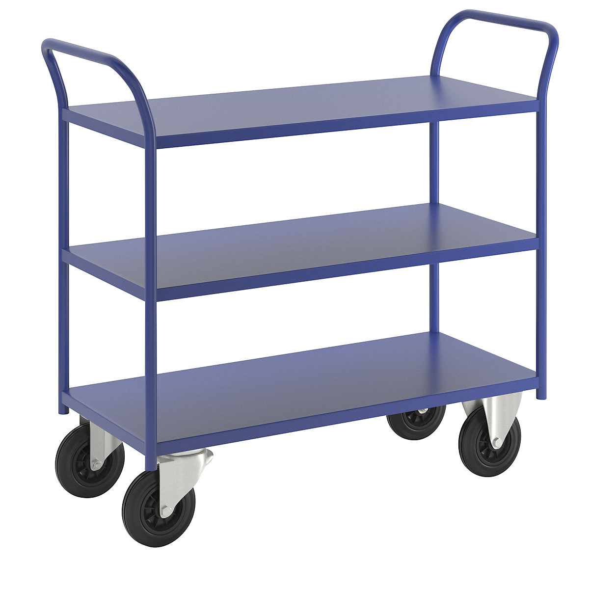 KM41 table trolley – Kongamek, 3 shelves, LxWxH 1080 x 450 x 975 mm, blue, 2 swivel castors and 2 fixed castors-9