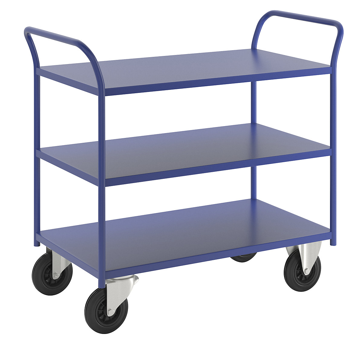 KM41 table trolley – Kongamek, 3 shelves, LxWxH 1070 x 550 x 975 mm, blue, 2 swivel castors and 2 fixed castors-9