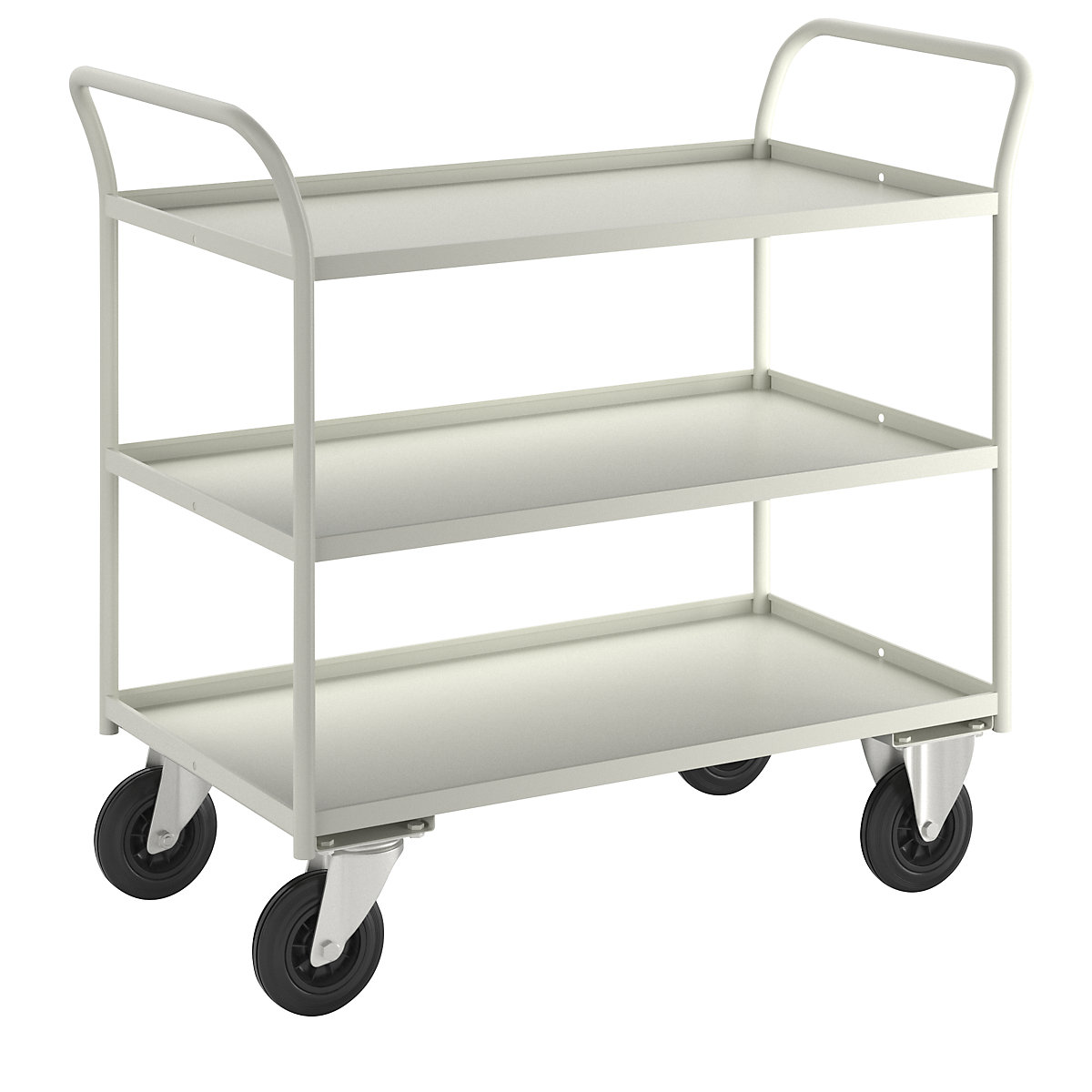 KM41 table trolley – Kongamek, 3 shelves with raised edges, LxWxH 1070 x 550 x 1000 mm, white, 2 swivel castors and 2 fixed castors-4
