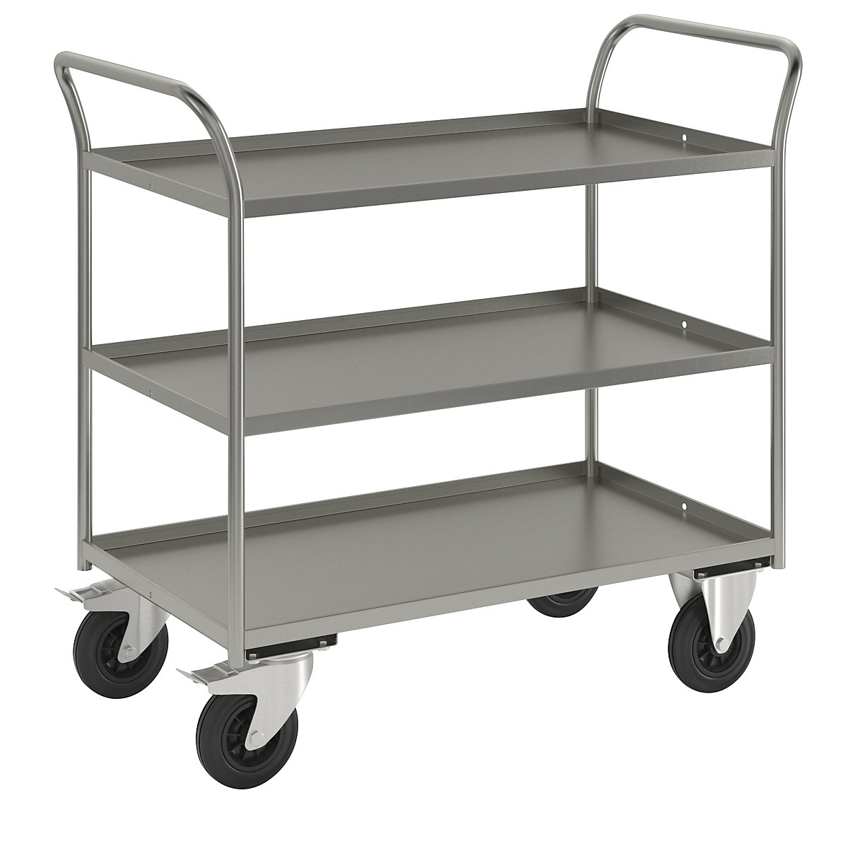 KM41 table trolley – Kongamek, 3 shelves with raised edges, LxWxH 1070 x 550 x 1000 mm, zinc plated, 2 swivel castors with stops, 2 fixed castors-8