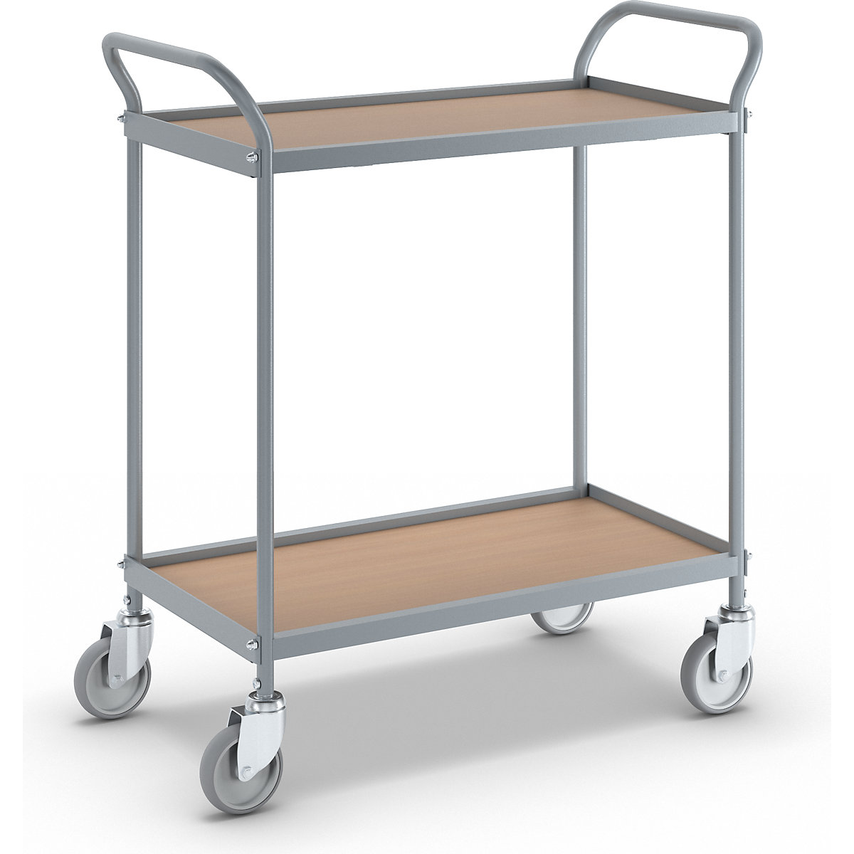 Serving trolley – eurokraft pro, shelf height 530 mm, 2 shelves, with 4 swivel castors, wheel Ø 100 mm-3