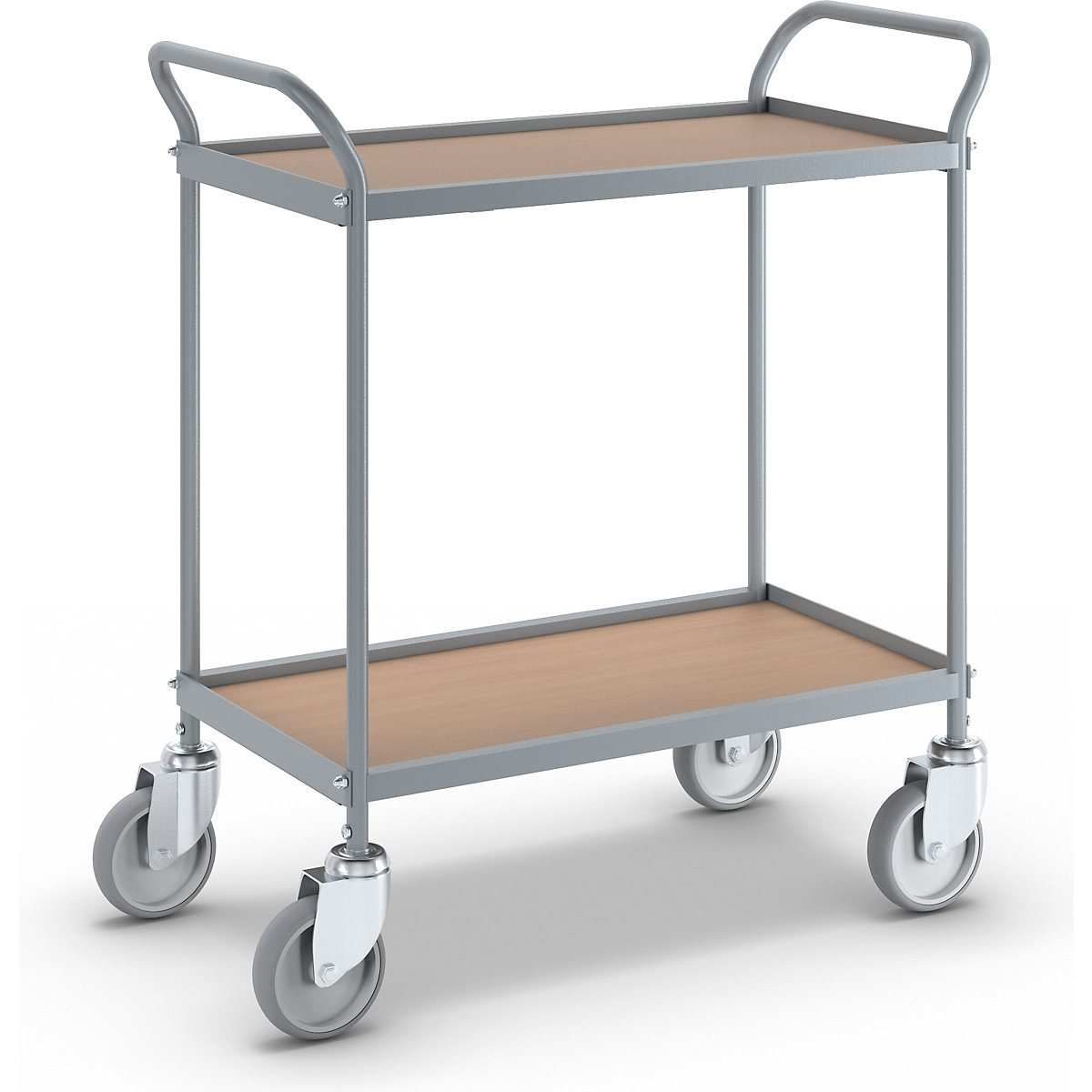 Serving trolley – eurokraft pro, shelf height 530 mm, 2 shelves, with 4 swivel castors, wheel Ø 125 mm-2