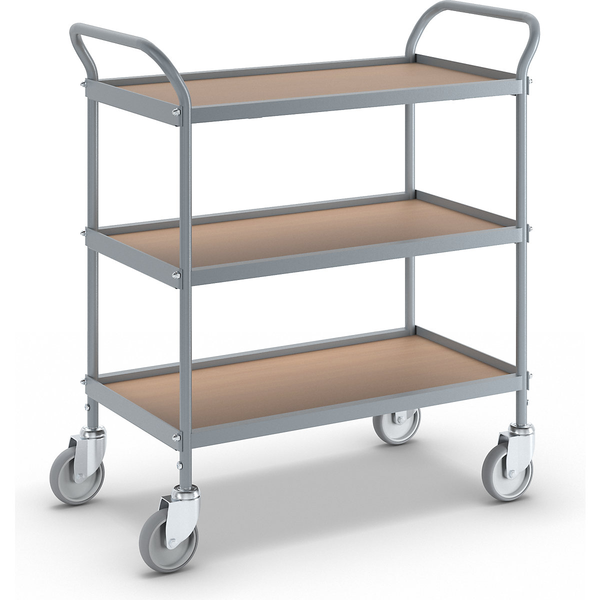 Serving trolley – eurokraft pro, shelf height 250 mm, 3 shelves, with 4 swivel castors, wheel Ø 100 mm-1