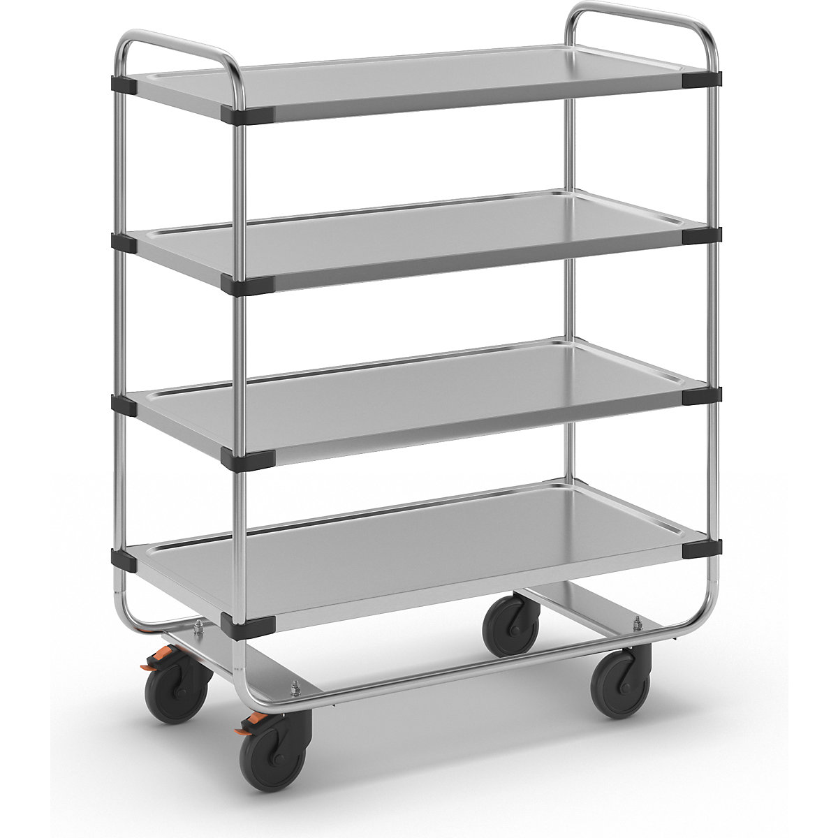 Stainless steel serving trolley, assembled