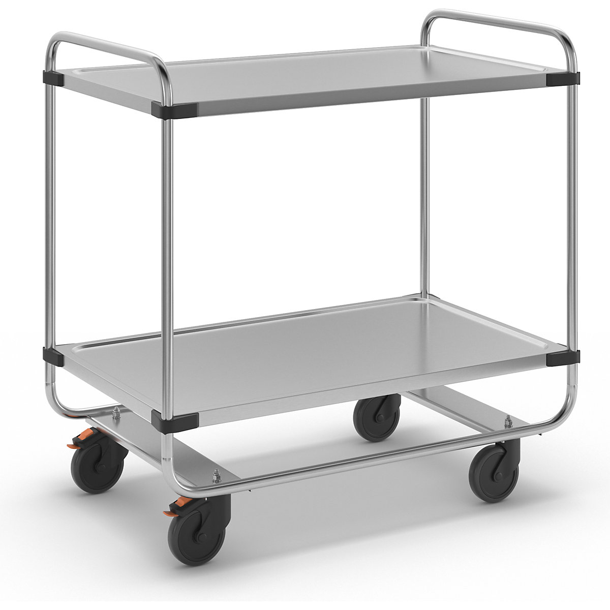 Stainless steel serving trolley, assembled