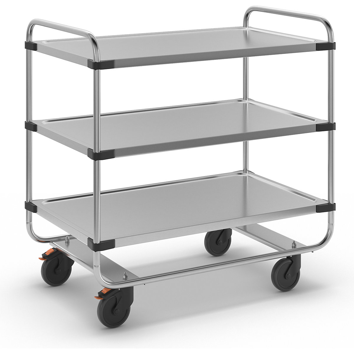 Stainless steel serving trolley, assembled, with 3 shelves, LxWxH 1035 x 635 x 1040 mm-1