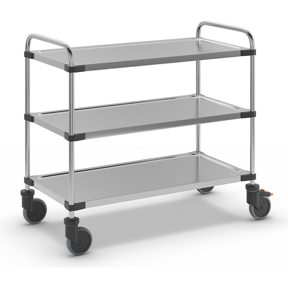 Stainless steel table trolley, with 3 shelves, LxWxH 1070 x 570 x 950 mm, assembled-1