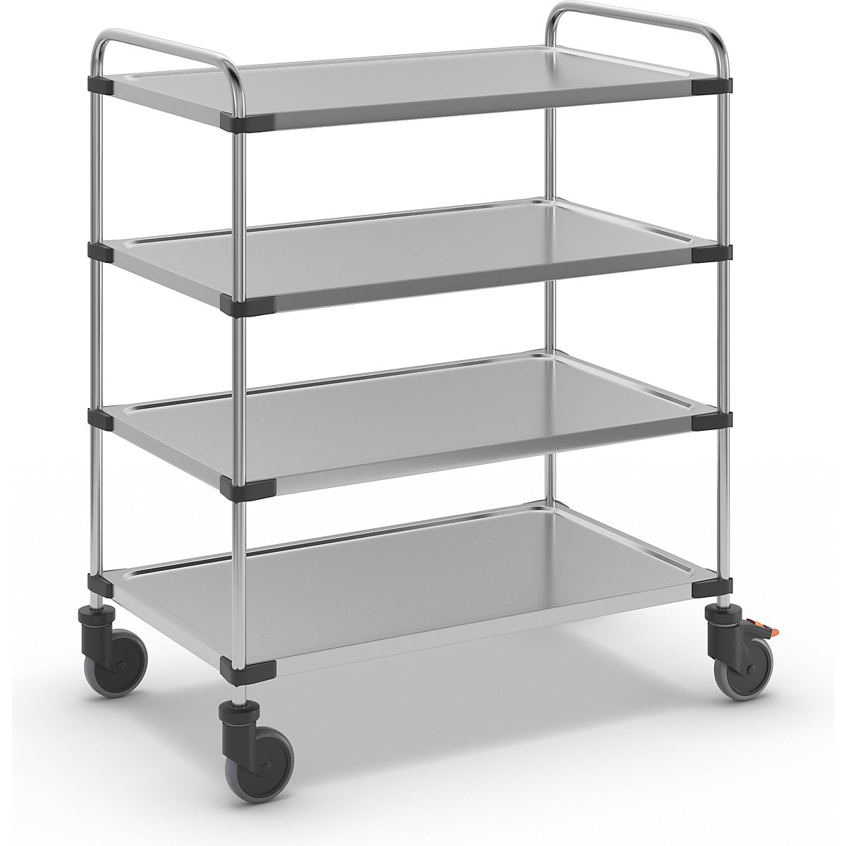 Stainless steel table trolley, with 4 shelves, LxWxH 1070 x 670 x 1260 mm, assembled-2