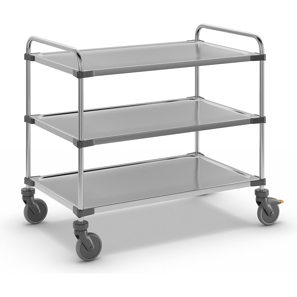 VARITHEK SERVO+ stainless steel table trolley, LxWxH 1070 x 670 x 950 mm, platform 1000 x 600 mm, 3 shelves, max. load 150 kg-1