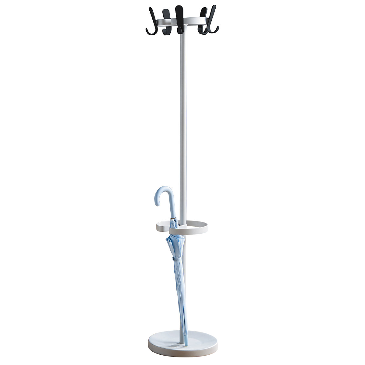 Stojak na ubrania z 5 haczykami – eurokraft pro, wys. 1680 mm, Ø 350 mm, kolor wieszaka: czarny-0