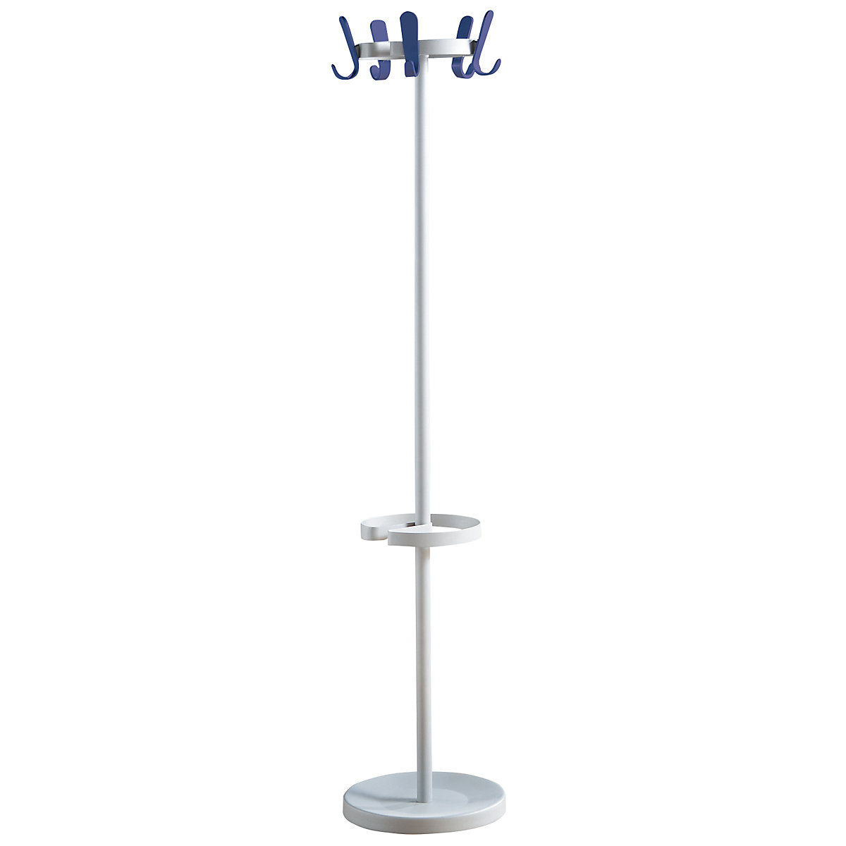 Stojak na ubrania z 5 haczykami – eurokraft pro, wys. 1680 mm, Ø 350 mm, kolor wieszaka: niebieski-0