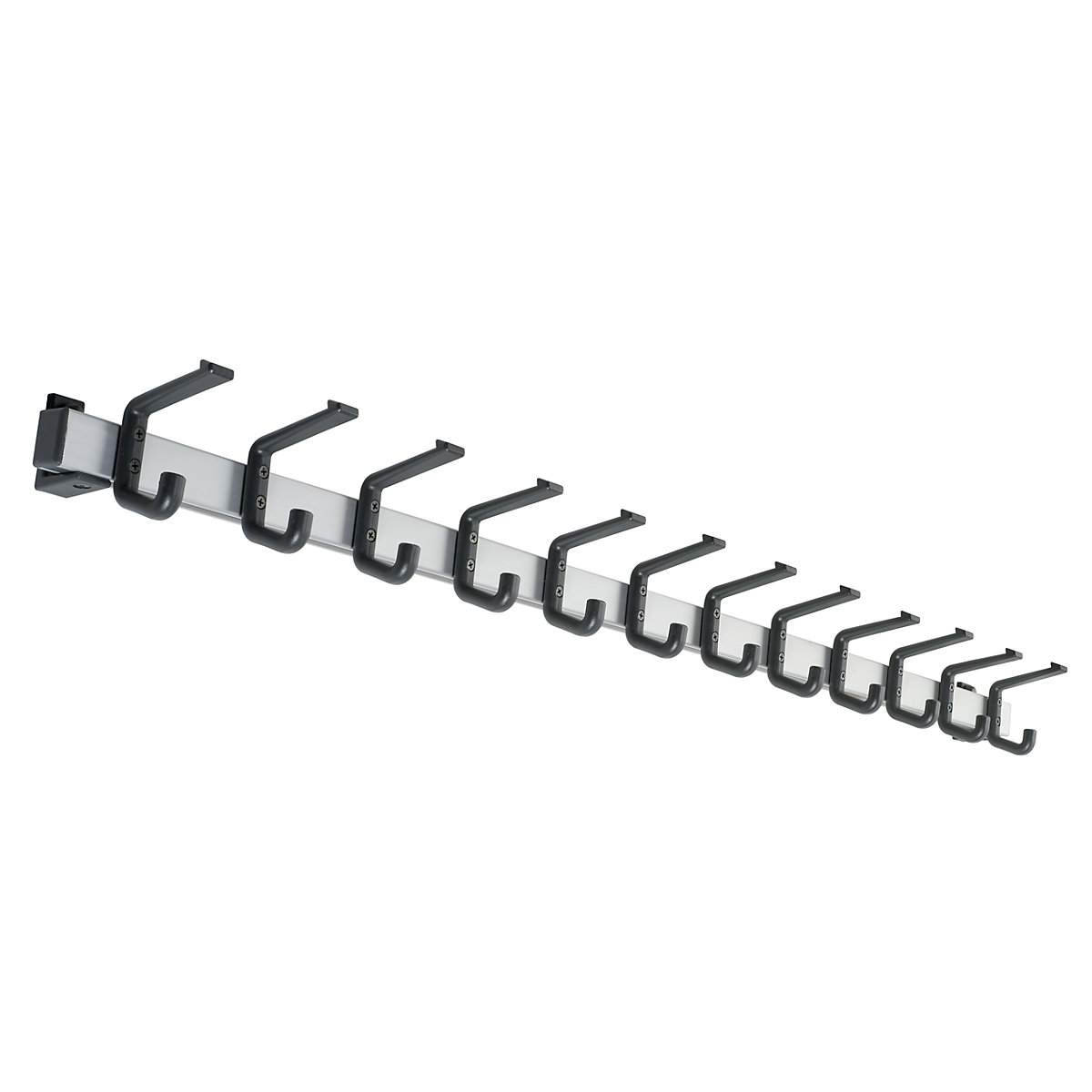 Wieszak ścienny na ubrania, aluminium, obciążenie wieszaków: 90 kg, 12 wieszaków, szer. 1200 mm, opak. 1 szt.-0