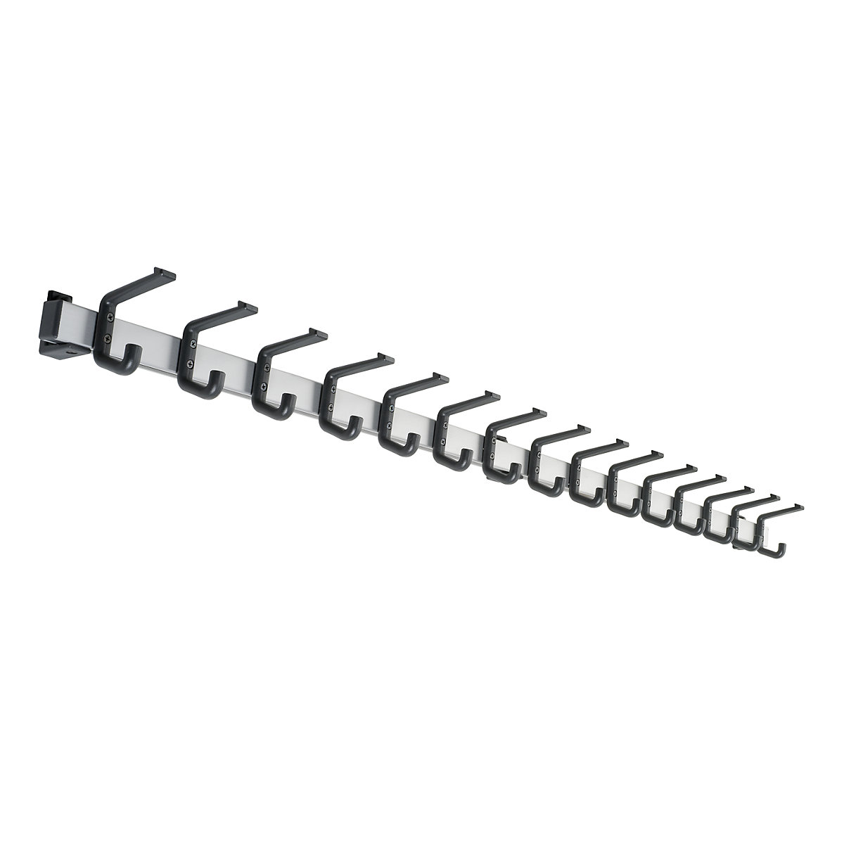 Wieszak ścienny na ubrania, aluminium, obciążenie wieszaków: 90 kg, 15 wieszaków, szer. 1500 mm, opak. 1 szt.-0