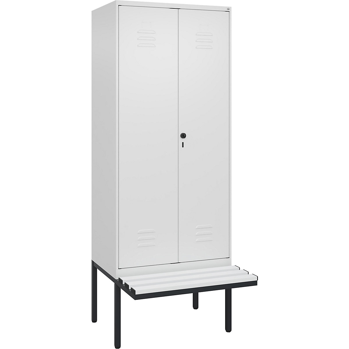 Szafka Classic PLUS na odzież prywatną i roboczą, na ławeczce – C+P (Zdjęcie produktu 2)-1