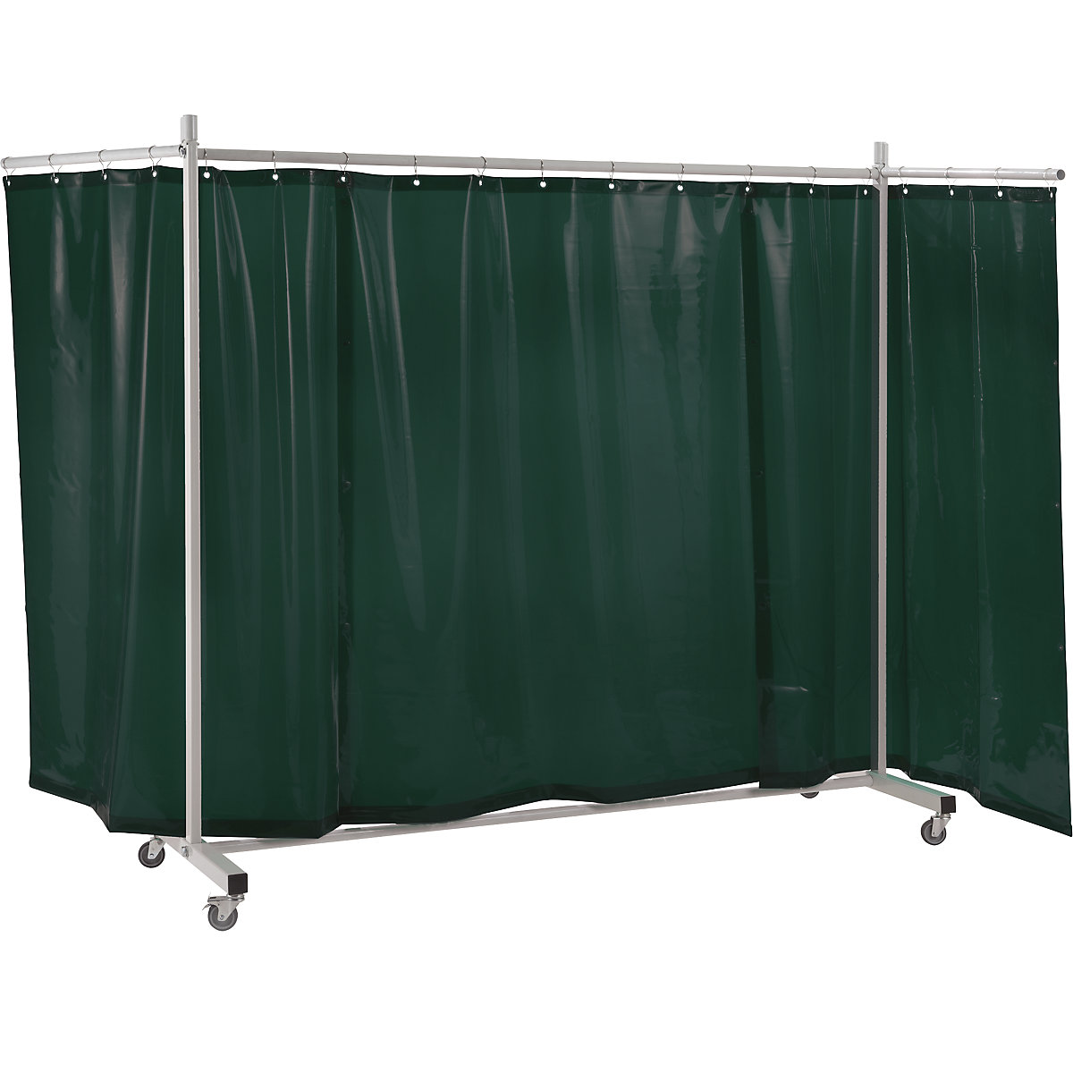 Ścianka ochronna dla spawacza, ruchoma, z zasłoną plandekową, ciemnozielona, szer. x wys. 3700 x 2100 mm, 3-częściowa-0