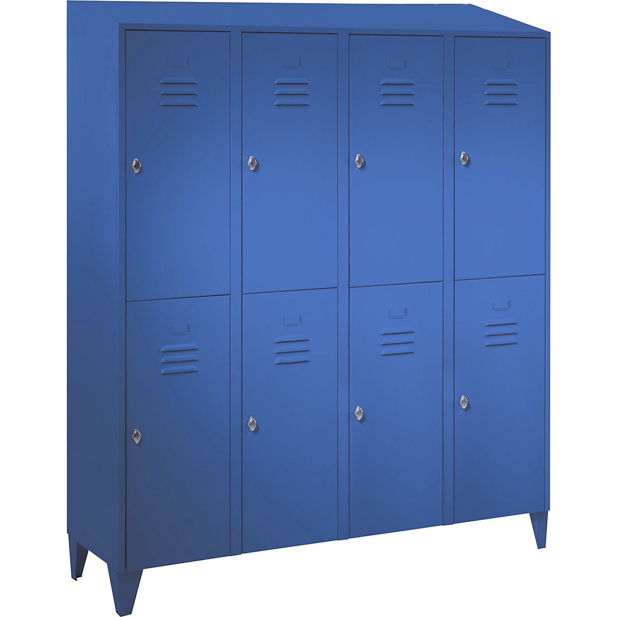 Dvoupatrová skříňka Berlin 2 – Wolf, 4 oddíly, světlá modrá, šířka 1600 mm, šikmá střecha-43