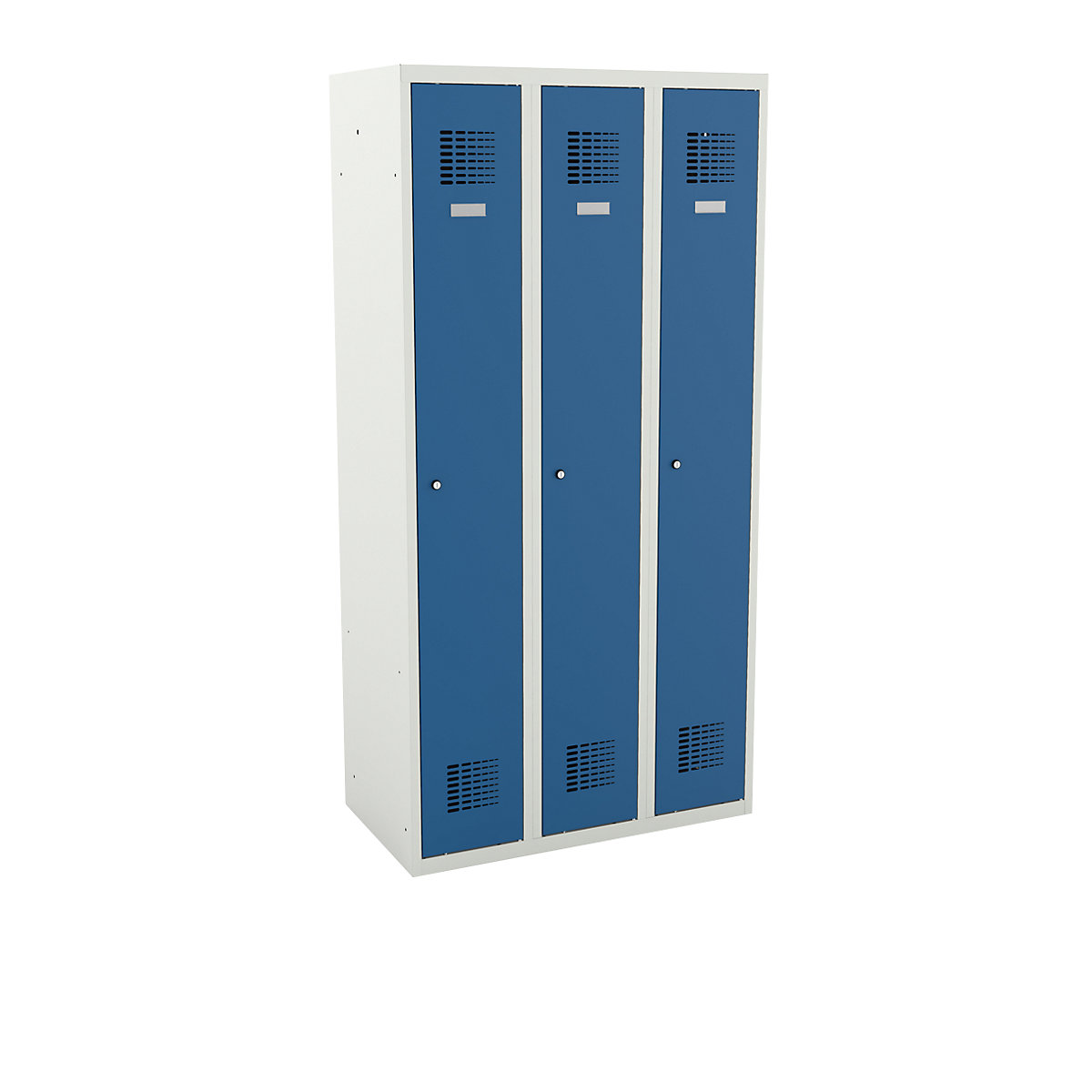 Skříňka Suwalki, 3 oddíly, světlá šedá / světlá modrá, š 900 mm, s podlahovým soklem-4