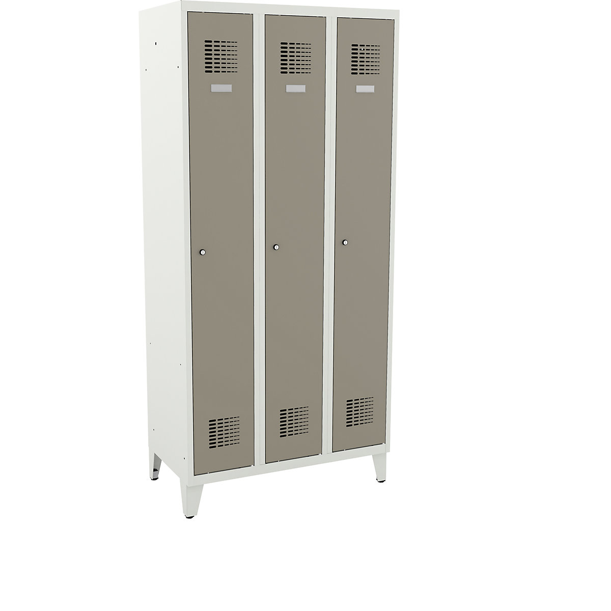 Skříňka Suwalki, 3 oddíly, světlá šedá / štěrková šedá, š 900 mm, s patkami-16