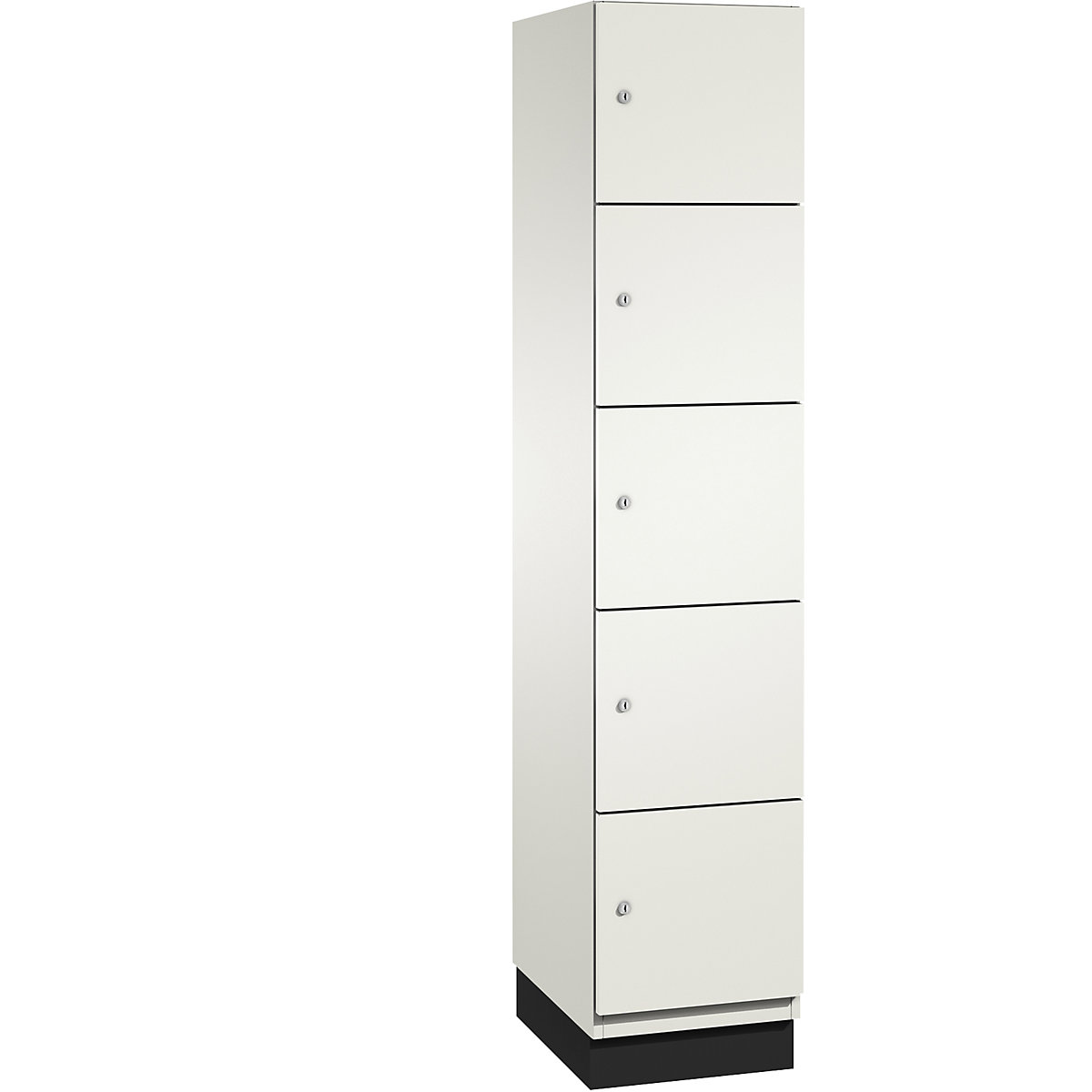 C+P – Skříň s uzamykatelnými boxy CAMBIO s dveřmi z HPL, 5 boxů, korpus čistý bílý / dveře bílé, šířka 400 mm