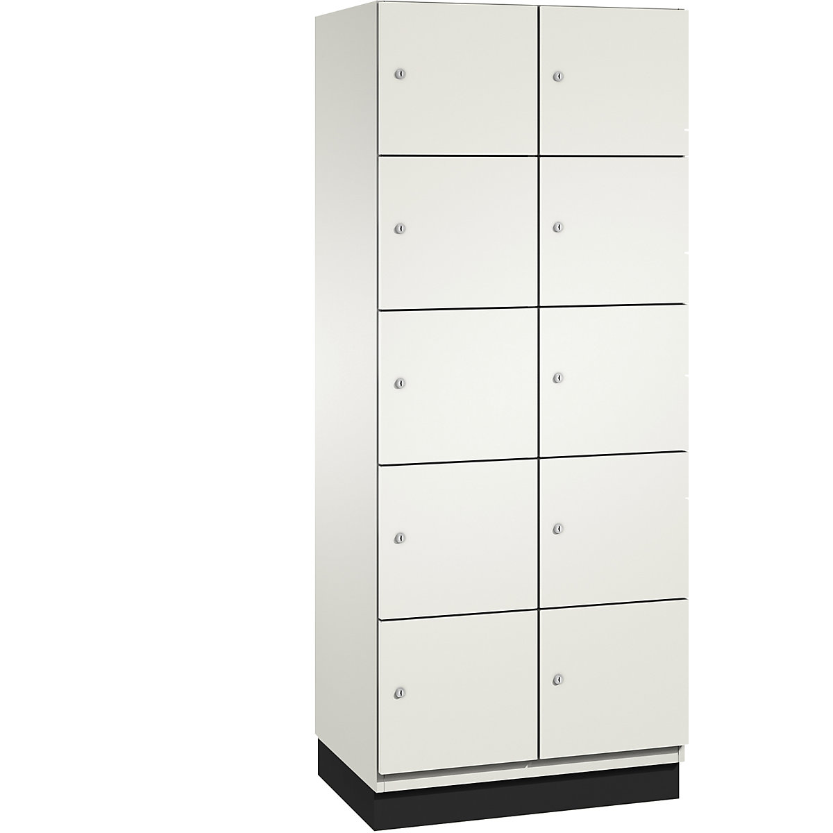 C+P – Skříň s uzamykatelnými boxy CAMBIO s dveřmi z HPL, 10 boxů, korpus čistý bílý / dveře bílé, šířka 800 mm