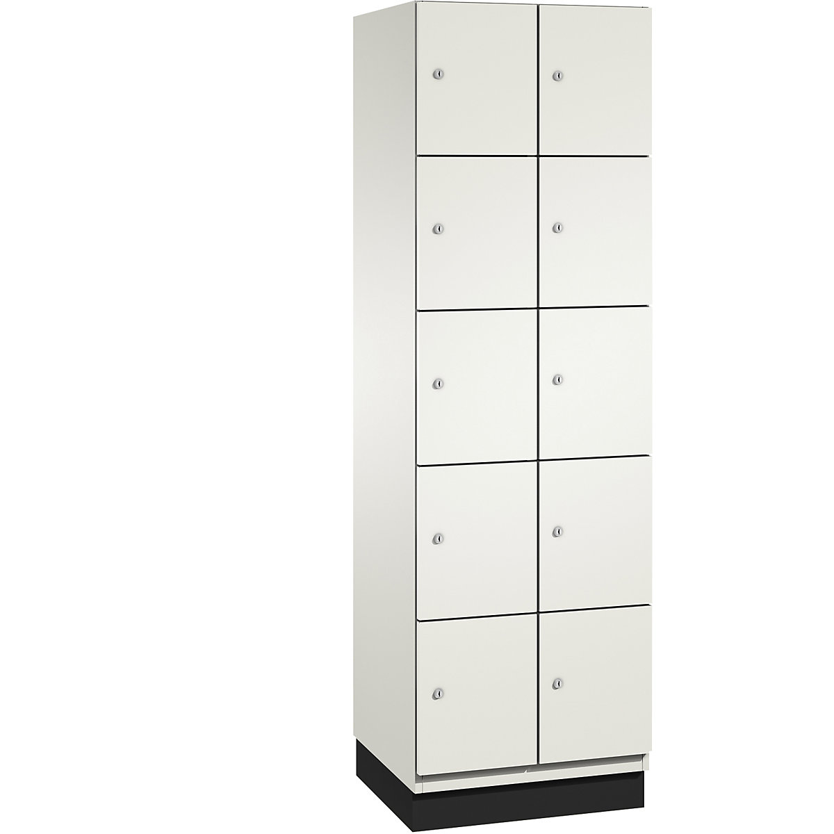 C+P – Skříň s uzamykatelnými boxy CAMBIO s dveřmi z HPL, 10 boxů, korpus čistý bílý / dveře bílé, šířka 600 mm