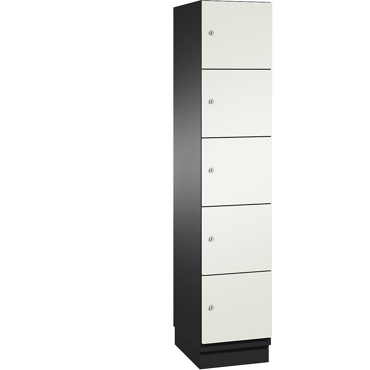 C+P – Skříň s uzamykatelnými boxy CAMBIO s dveřmi z HPL, 5 boxů, korpus černošedý / dveře bílé, šířka 400 mm