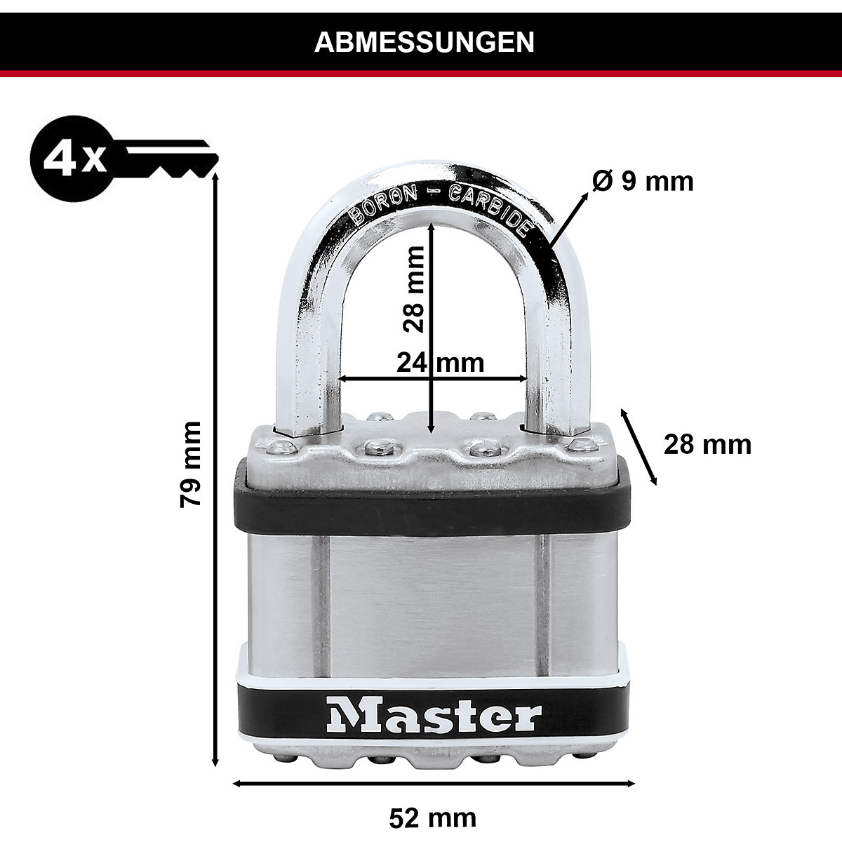 Visací zámek s cylindrickým zámkem – Masterlock (Obrázek výrobku 5)-4