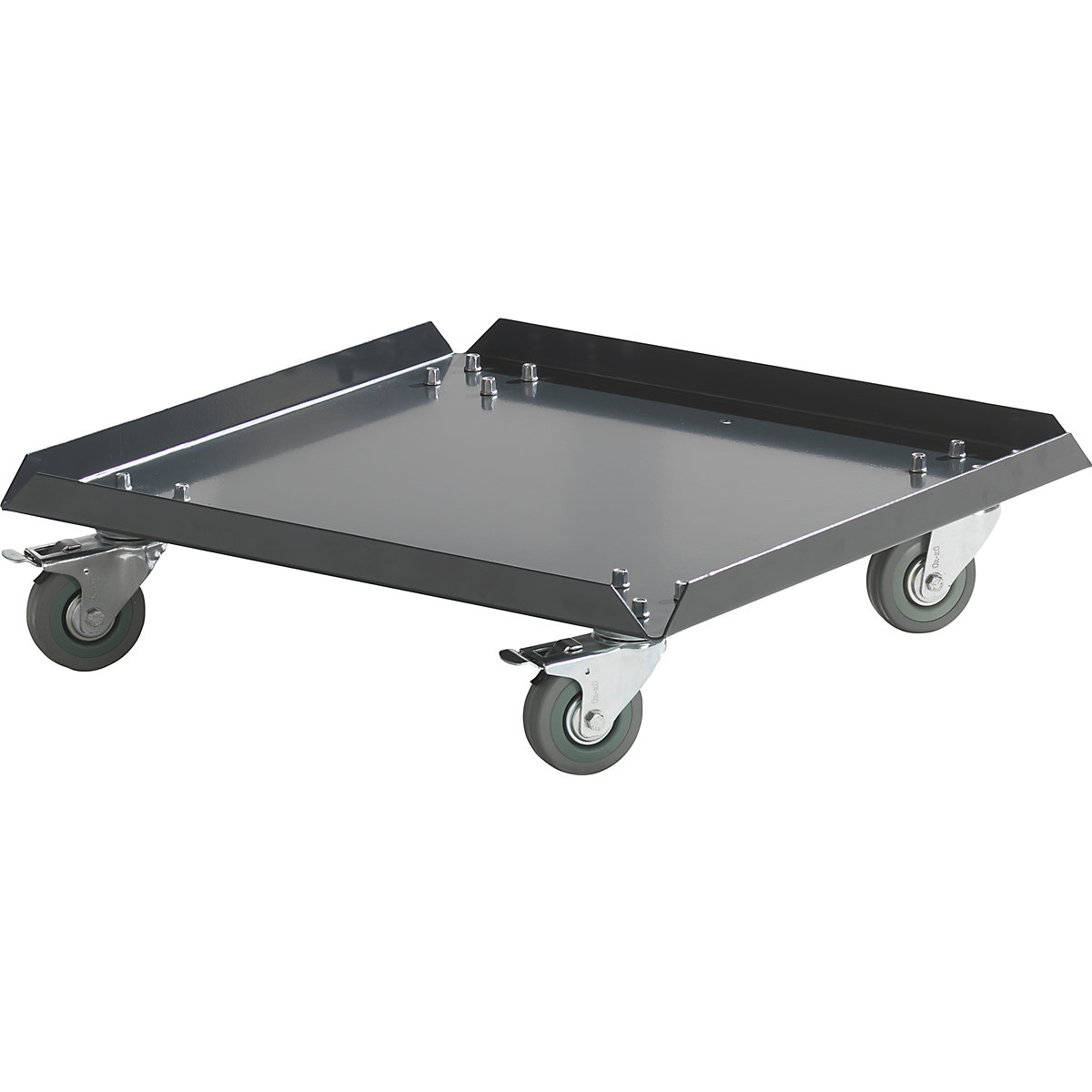 Rolluntersatz aus Stahlblech eurokraft pro, grau, 4 Lenkrollen, 2 mit Feststellern-0