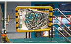 Monitoring mirrors, frame with yellow/black warning stripes