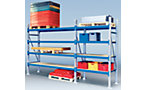 Coloured wide span shelf unit, shelf unit height 2500 mm