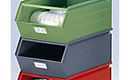 Open fronted storage bin made of sheet steel