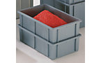 Stacking container made of polyethylene, with reinforcement ribs