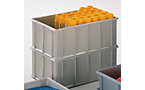 Stacking container made of polyethylene, with reinforcement ribs