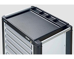 Plastic profile worktop with practical storage compartments and integrated push handle