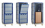 Logistics container with folding front panel