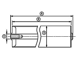 Mit Innengewinde<br/>A = Einbaulänge<br/>B = Mantellänge<br/>C = Achs-Ø<br/>D = Rollen-Ø