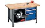 Workbench, height adjustable, with solid beech worktop