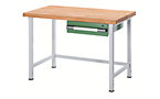 Workbench, height adjustable, with solid beech worktop