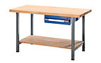 Workbench, height adjustable, with solid beech worktop