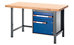 Workbench, height adjustable, with solid beech worktop