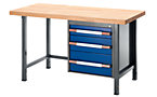 Workbench, height adjustable, with solid beech worktop