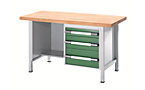 Workbench, height adjustable, with solid beech worktop