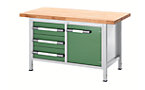 Workbench, height adjustable, with solid beech worktop
