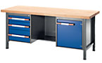 Workbench, height adjustable, with solid beech worktop