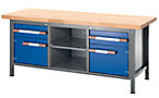 Workbench, height adjustable, with solid beech worktop