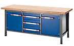 Workbench, height adjustable, with solid beech worktop