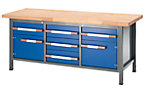 Workbench, height adjustable, with solid beech worktop