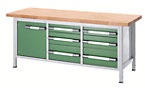 Workbench, height adjustable, with solid beech worktop