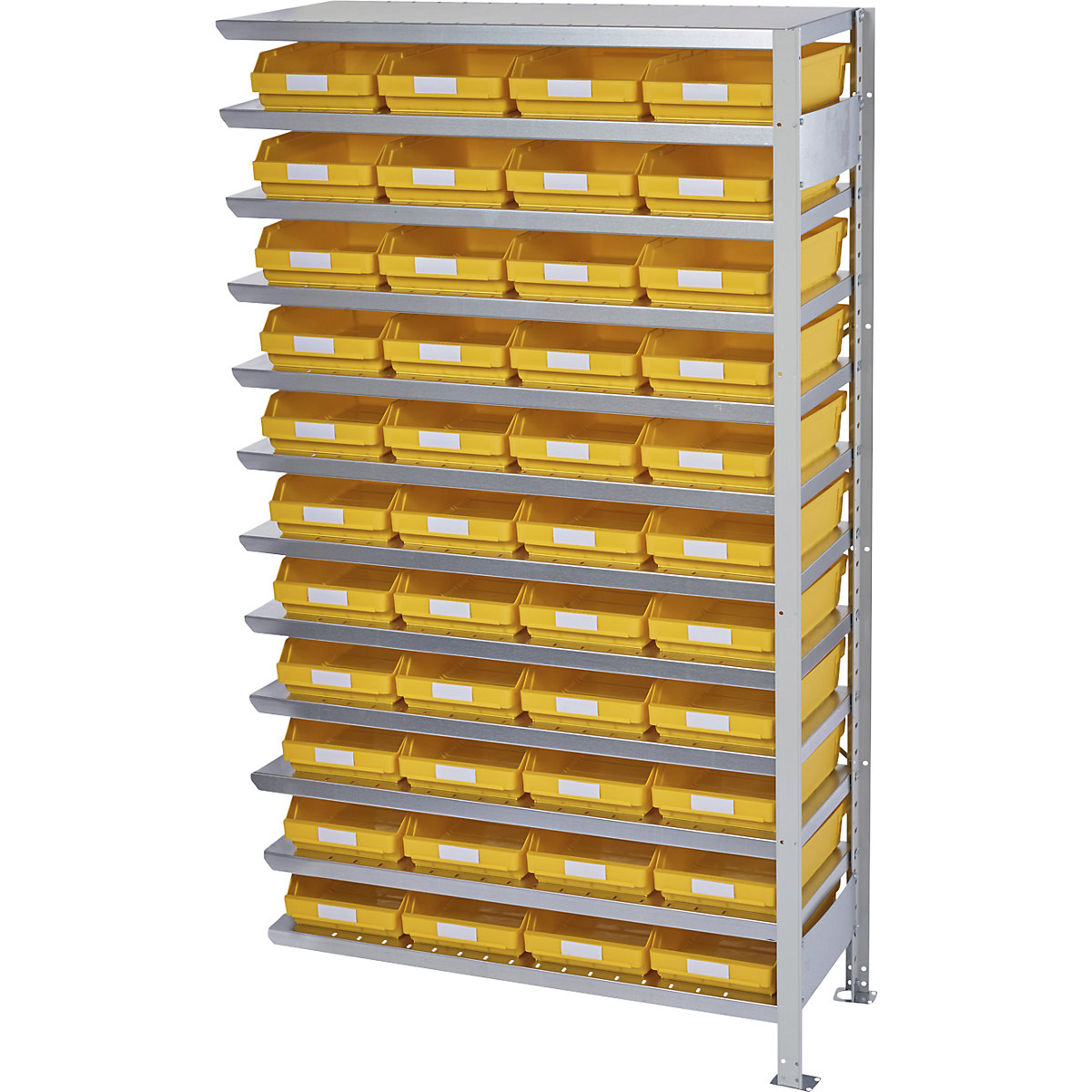 Összedugaszolós állvány dobozokkal – STEMO, állványmagasság 1790 mm, bővítő állvány, 300 mm mély, 44 sárga doboz-38