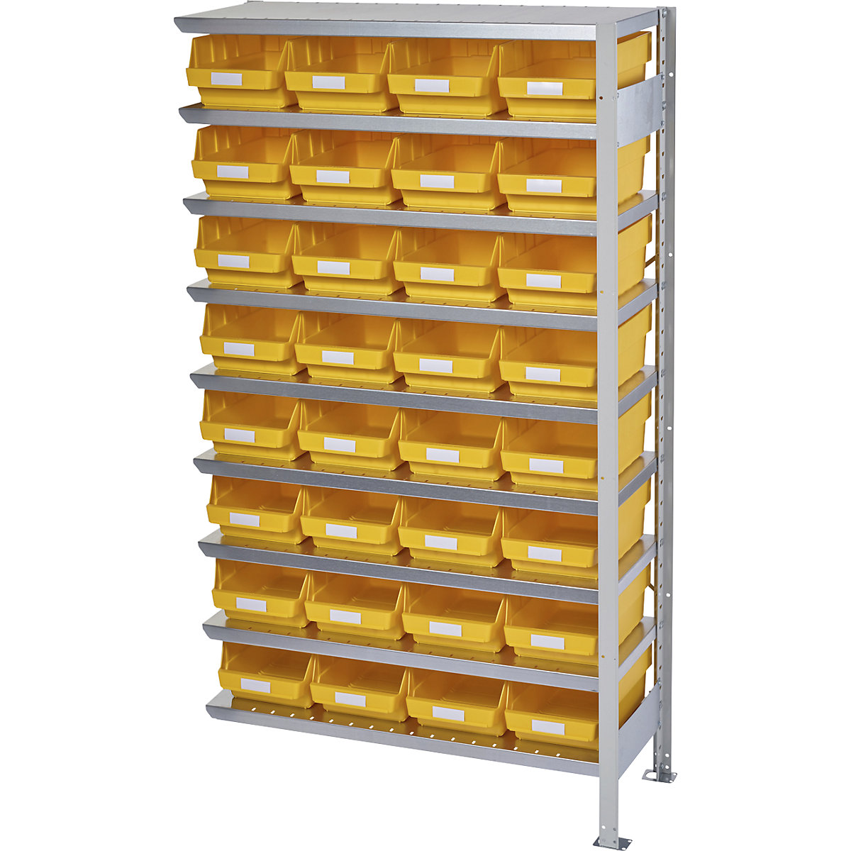 Összedugaszolós állvány dobozokkal – STEMO, állványmagasság 1790 mm, bővítő állvány, 400 mm mély, 32 sárga doboz-5